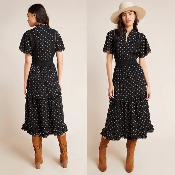 SCOTCH & SODA Tasha Ruffle Midi Dress Cottagecore Boho Black Cocktail Wedding M - Picture 15 of 15